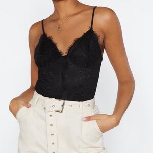 Black Lace Spaghetti Strap Bodysuit